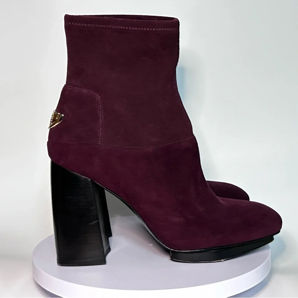 Tory Burch Suede Platform Block Heel Ankle Boots Burgundy Size 8 EUC